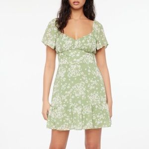 Dynamite Green Floral Eliana Flare Mini Dress
